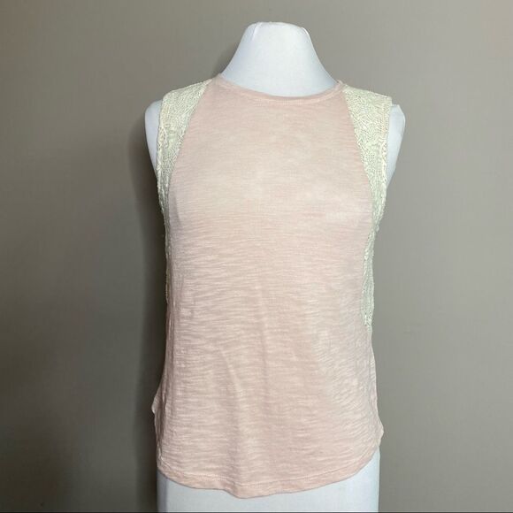 HINGE BOHO Chic Cotton Lace Trim Slub Knit Tank - Picture 1 of 6